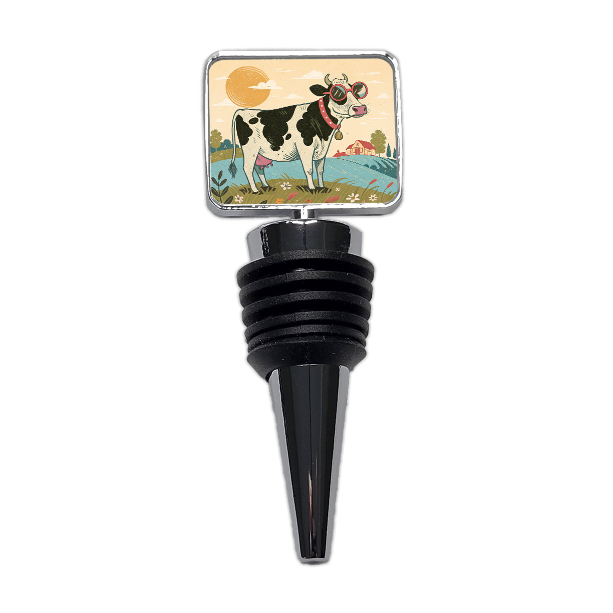 Cool Cow Wearing Sunglasses Retro Illustration Wine Bottle Stopper