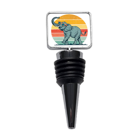Cool Elephant Wearing Sunglasses Retro Illustration Wine Bottle Stopper