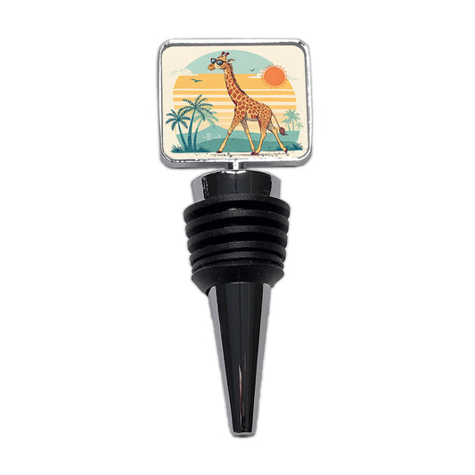 Cool Giraffe Wearing Sunglasses Retro Illustration Sun Wine Bottle Stopper