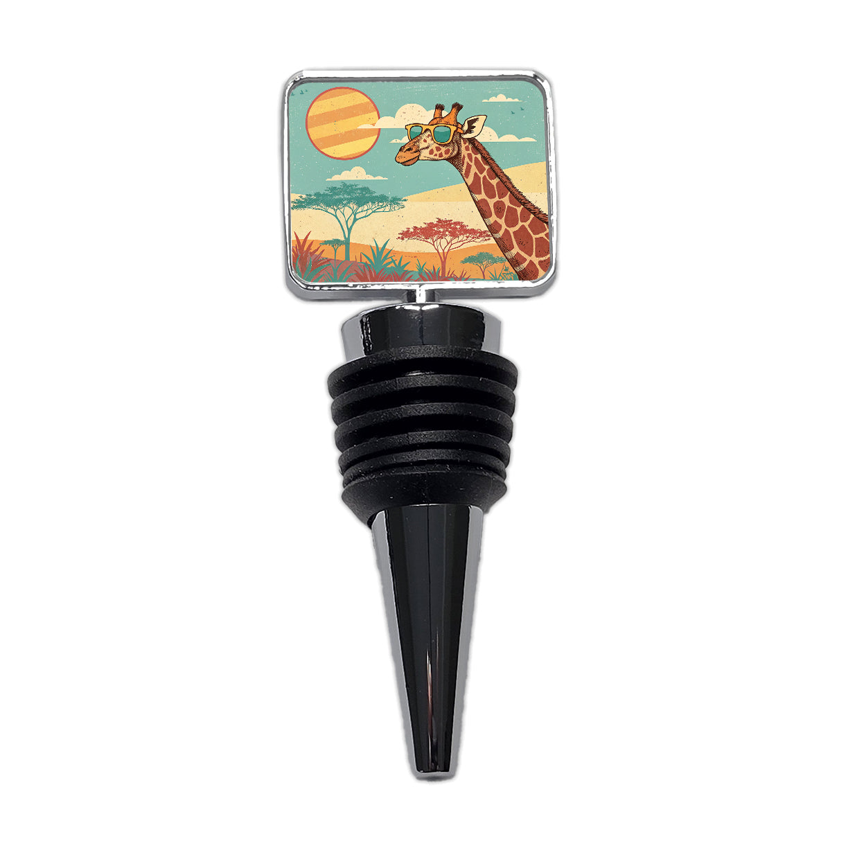 Cool Giraffe Wearing Sunglasses Retro Illustration Wine Bottle Stopper