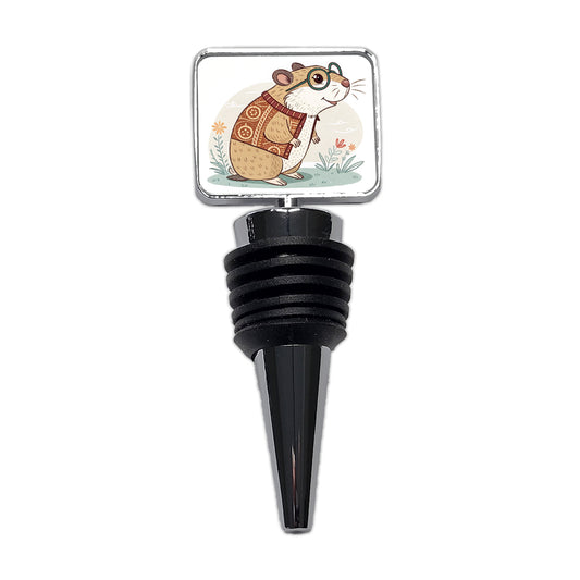 Cool Hamster Wearing Glasses Retro Illustration Cute Wine Bottle Stopper