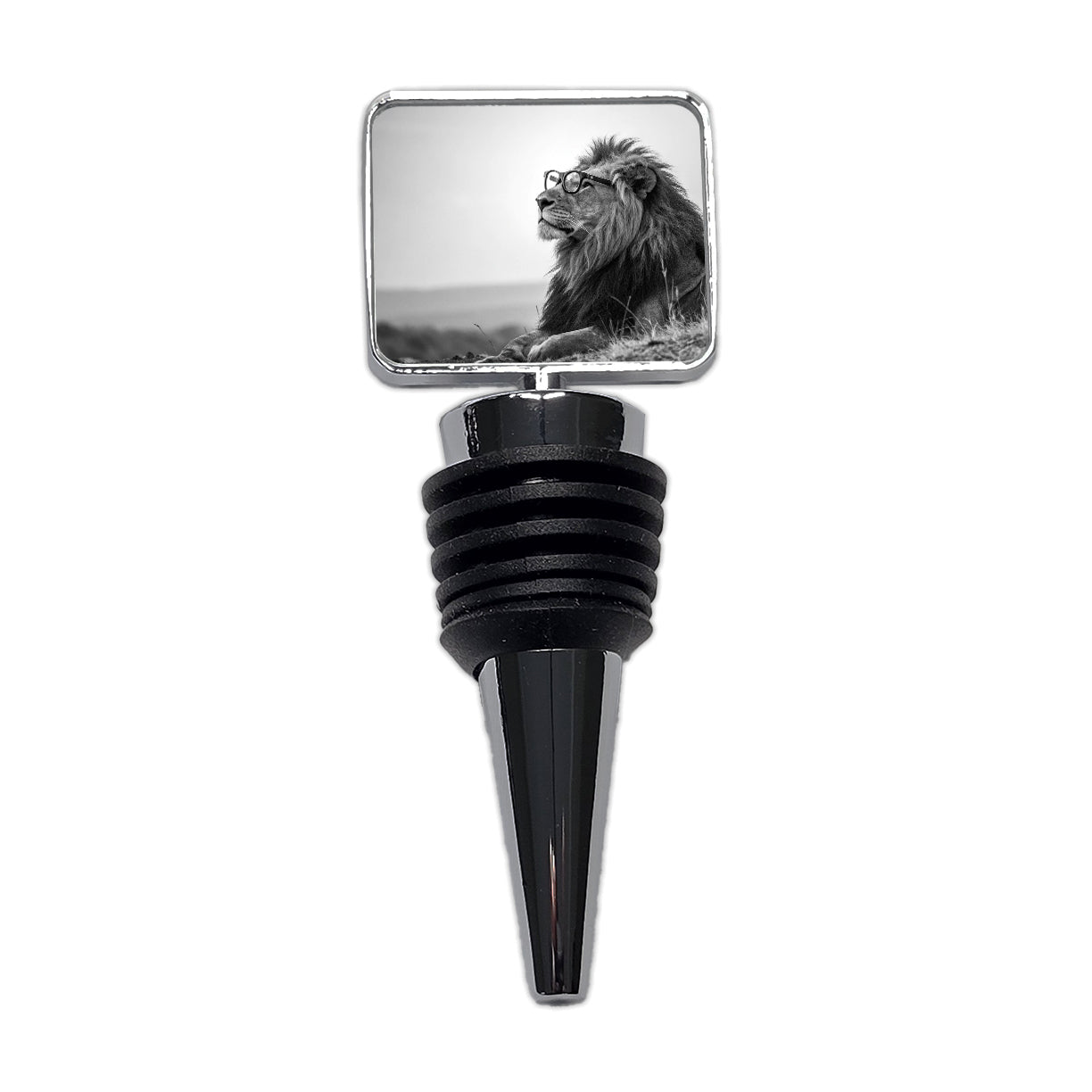 Cool Lion Wearing Glasses Black White Wine Bottle Stopper