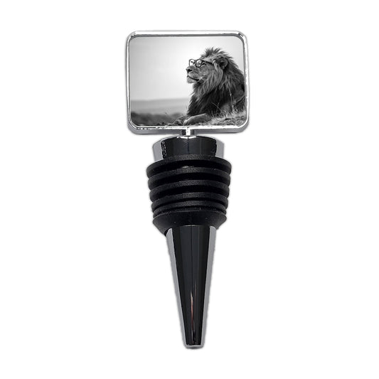 Cool Lion Wearing Glasses Black White Wine Bottle Stopper
