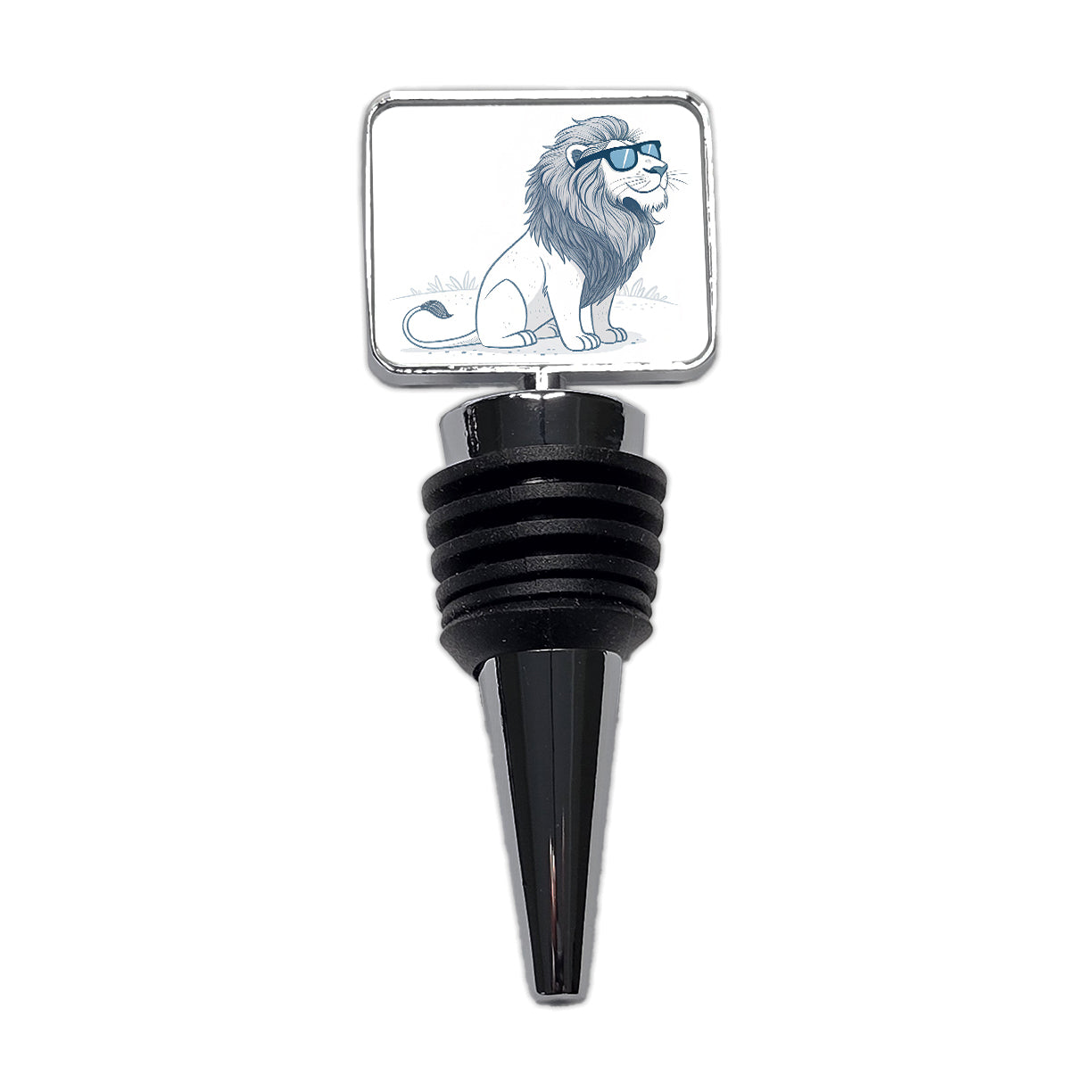 Cool Lion Wearing Sunglasses Minimalist Illustration Wine Bottle Stopper