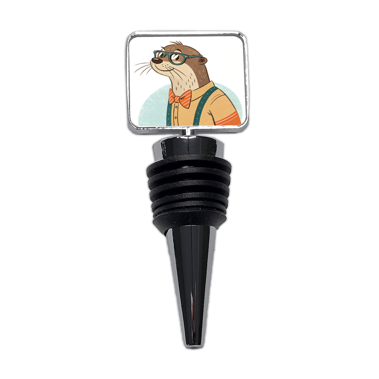 Cool Otter Wearing Glasses Retro Illustration Wine Bottle Stopper