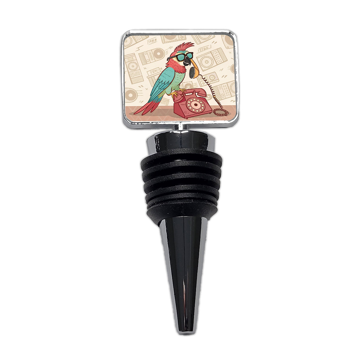 Cool Parrot Wearing Sunglasses Retro Illustration Wine Bottle Stopper