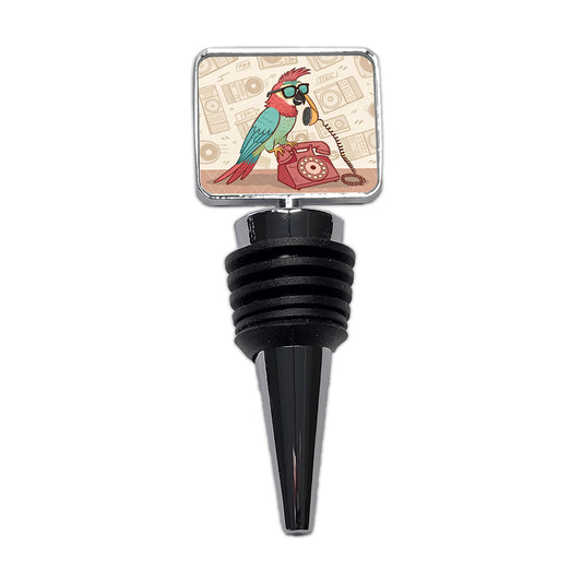 Cool Parrot Wearing Sunglasses Retro Illustration Wine Bottle Stopper