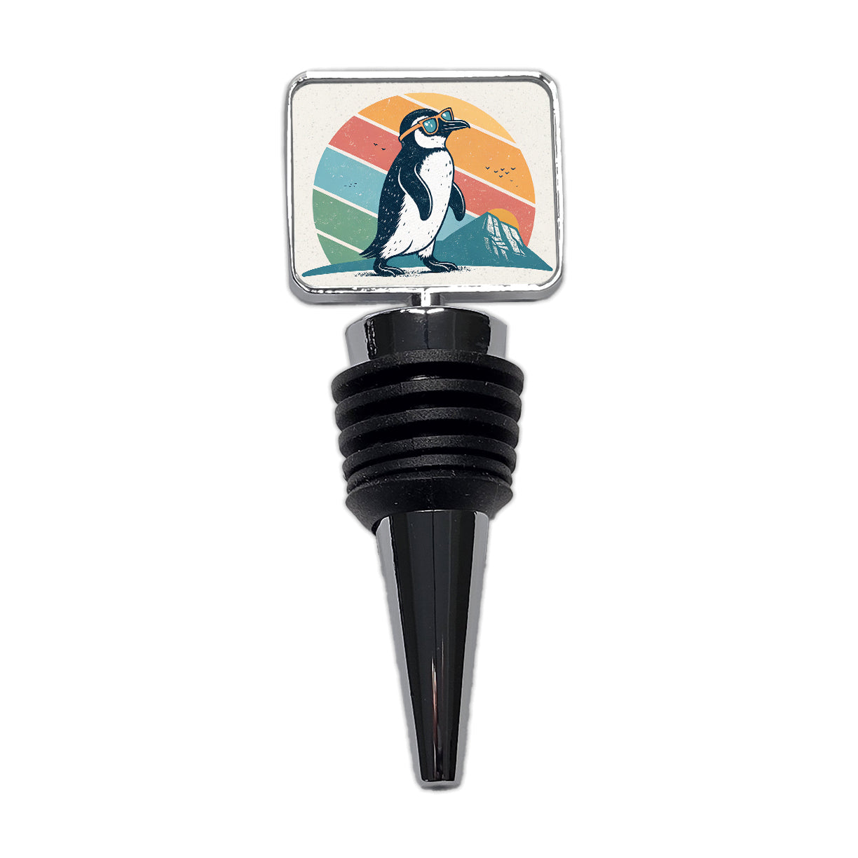 Cool Penguin Wearing Sunglasses Retro Illustration Wine Bottle Stopper
