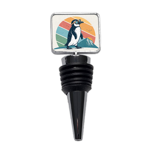 Cool Penguin Wearing Sunglasses Retro Illustration Wine Bottle Stopper