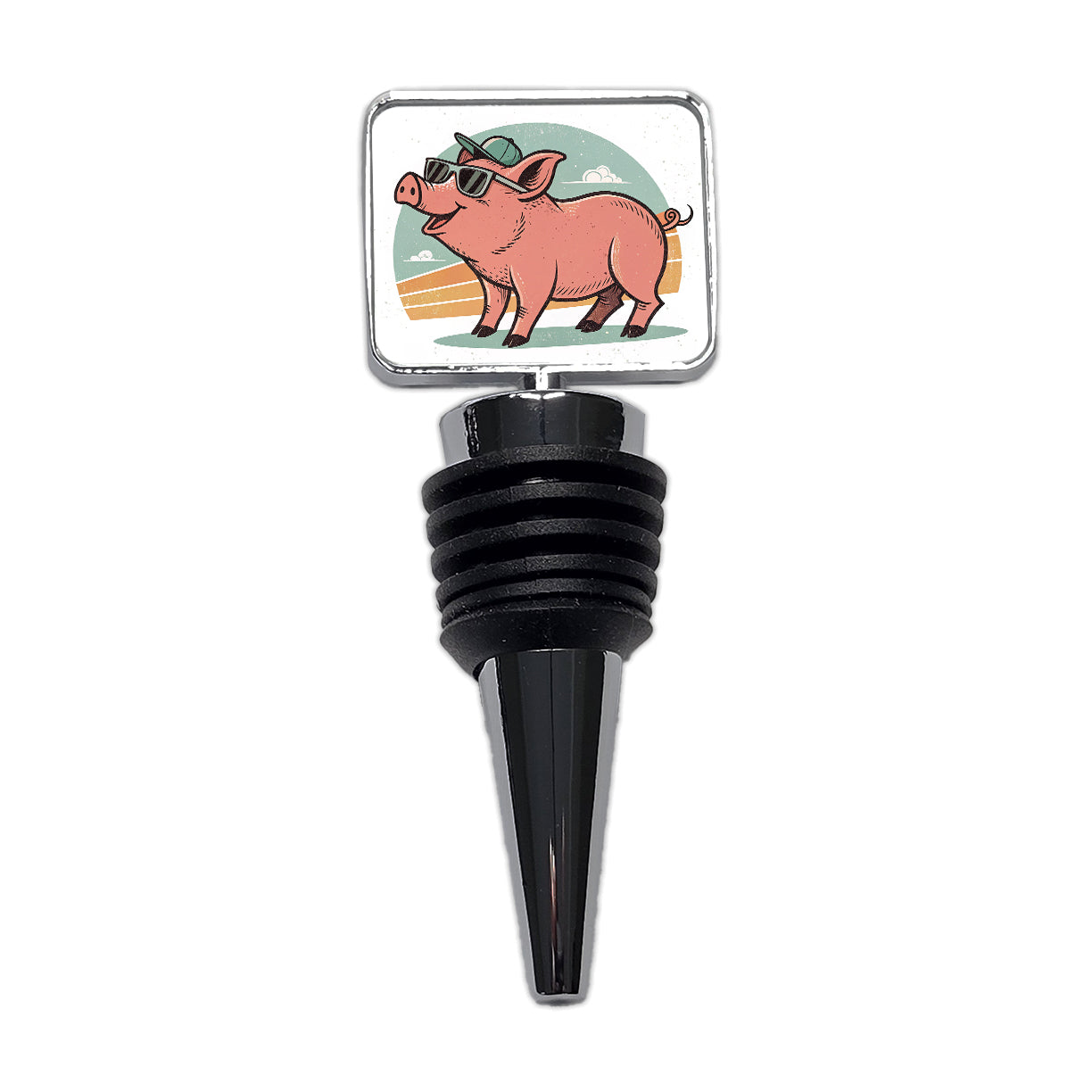 Cool Pig Wearing Sunglasses Retro Illustration Wine Bottle Stopper