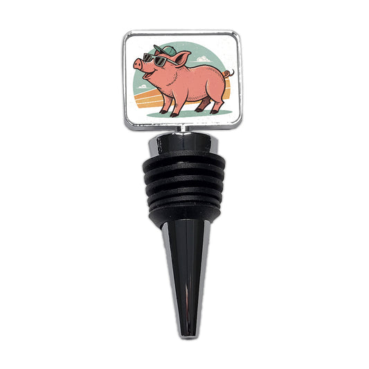 Cool Pig Wearing Sunglasses Retro Illustration Wine Bottle Stopper