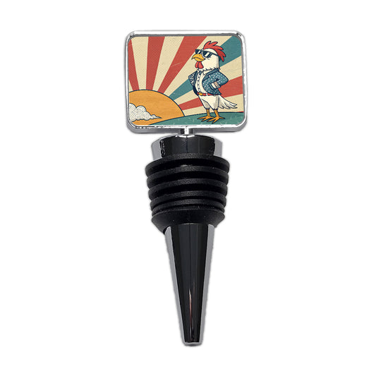 Cool Rooster Chicken Wearing Sunglasses Retro Illustration Wine Bottle Stopper