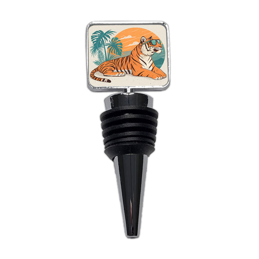 Cool Tiger Wearing Sunglasses Retro Illustration Wine Bottle Stopper