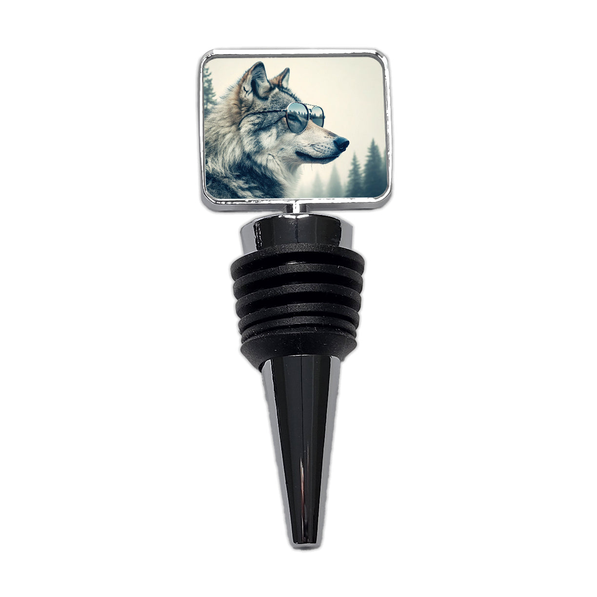 Cool Wolf Wearing Misty Woods Wine Bottle Stopper
