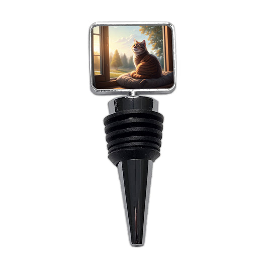 Cozy Cat In Window Wine Bottle Stopper