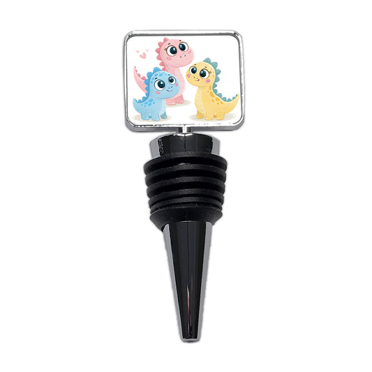 Cute Pastel Colored Cartoon Dinosaurs Big Eyes Wine Bottle Stopper
