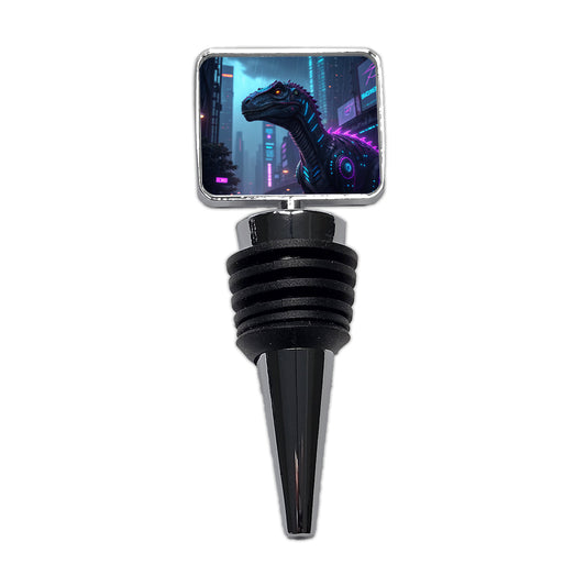 Cyberpunk Dinosaur In City Wine Bottle Stopper