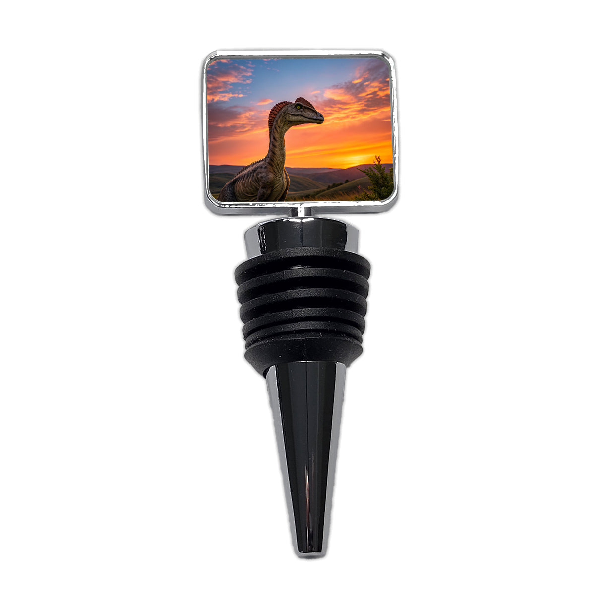 Dilophosaurus Sunset Sunrise Dinosaur Wine Bottle Stopper