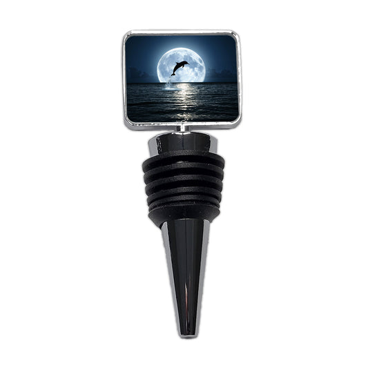 Dolphin Leaping Over Ocean Glowing Moon Wine Bottle Stopper