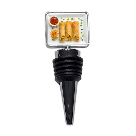 Egg Spring Rolls On Plate Wine Bottle Stopper