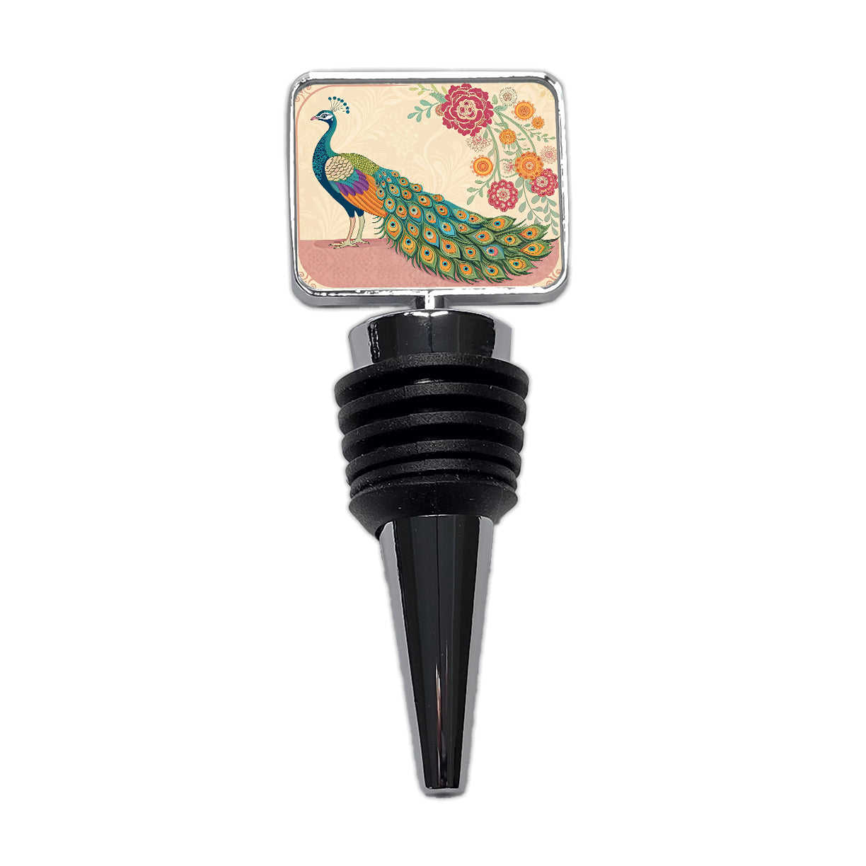 Elegant Peacock Flowers Wine Bottle Stopper