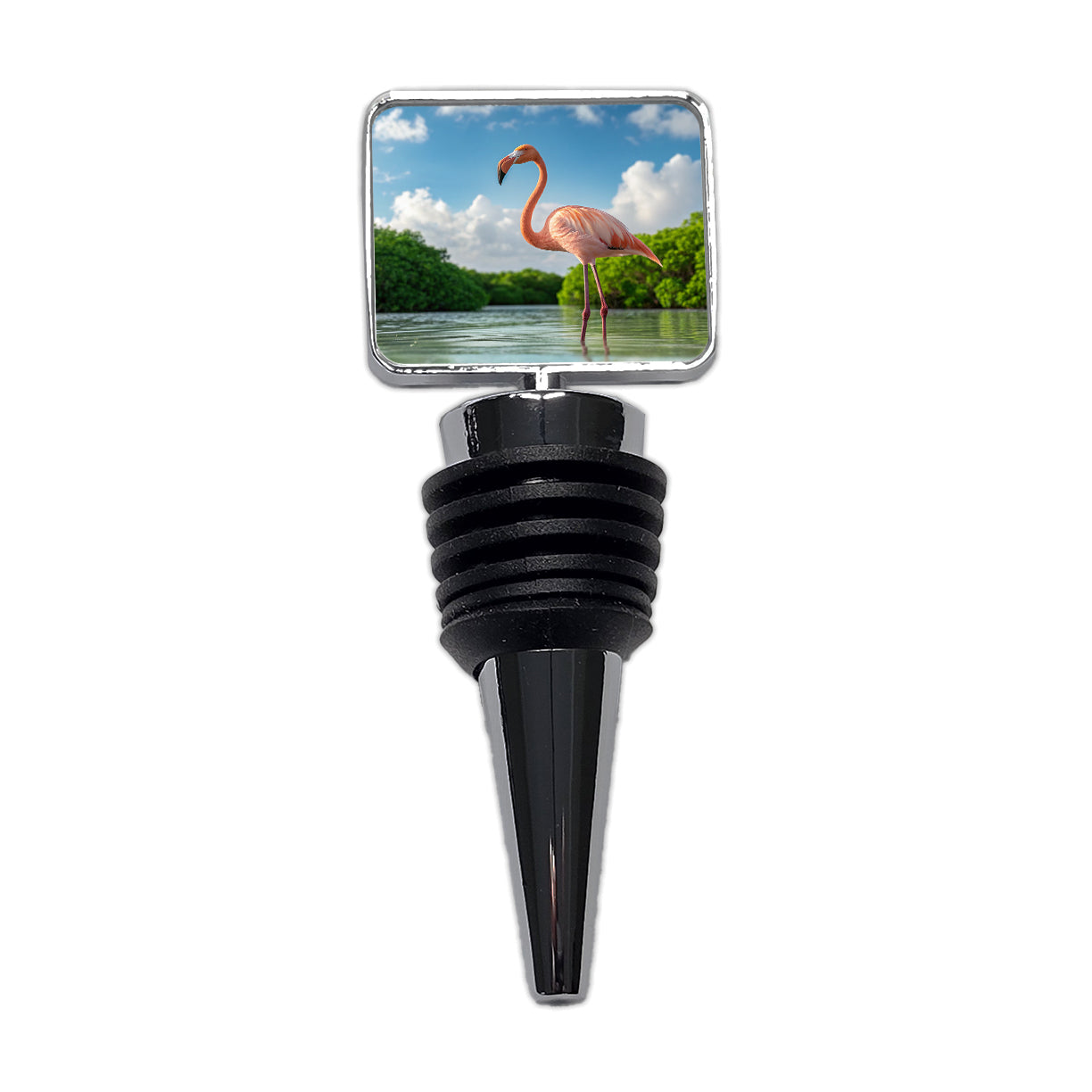 Flamingo Bird Standing In Water Wine Bottle Stopper