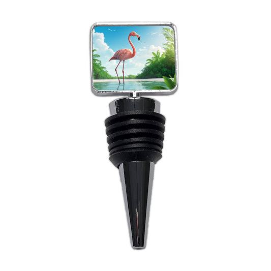 Flamingo Pink Bird In Water Wine Bottle Stopper