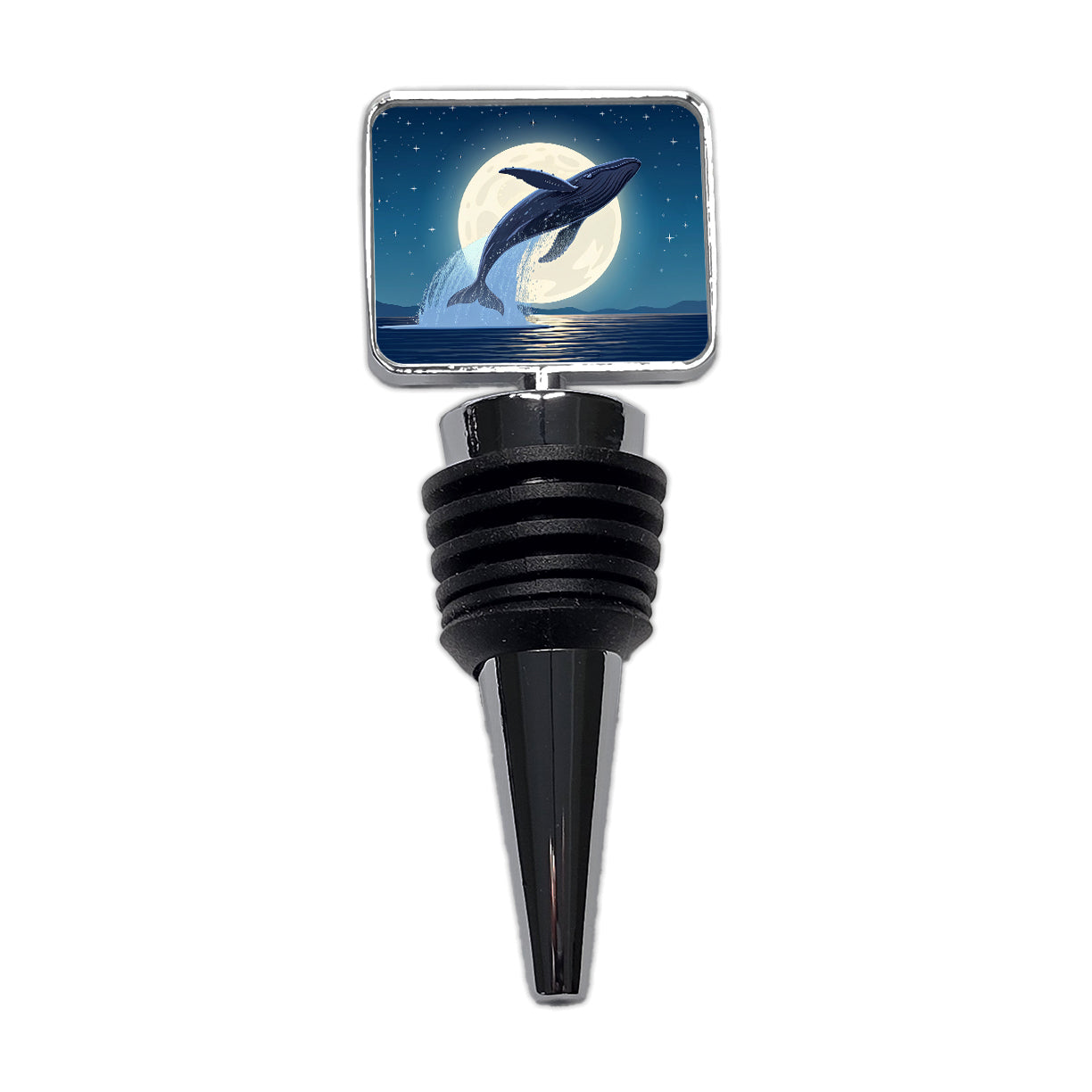 Giant Whale Leaping Over Ocean Night Wine Bottle Stopper