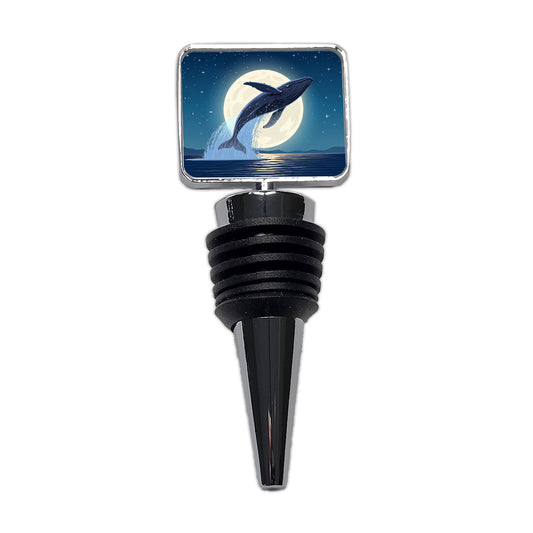 Giant Whale Leaping Over Ocean Night Wine Bottle Stopper