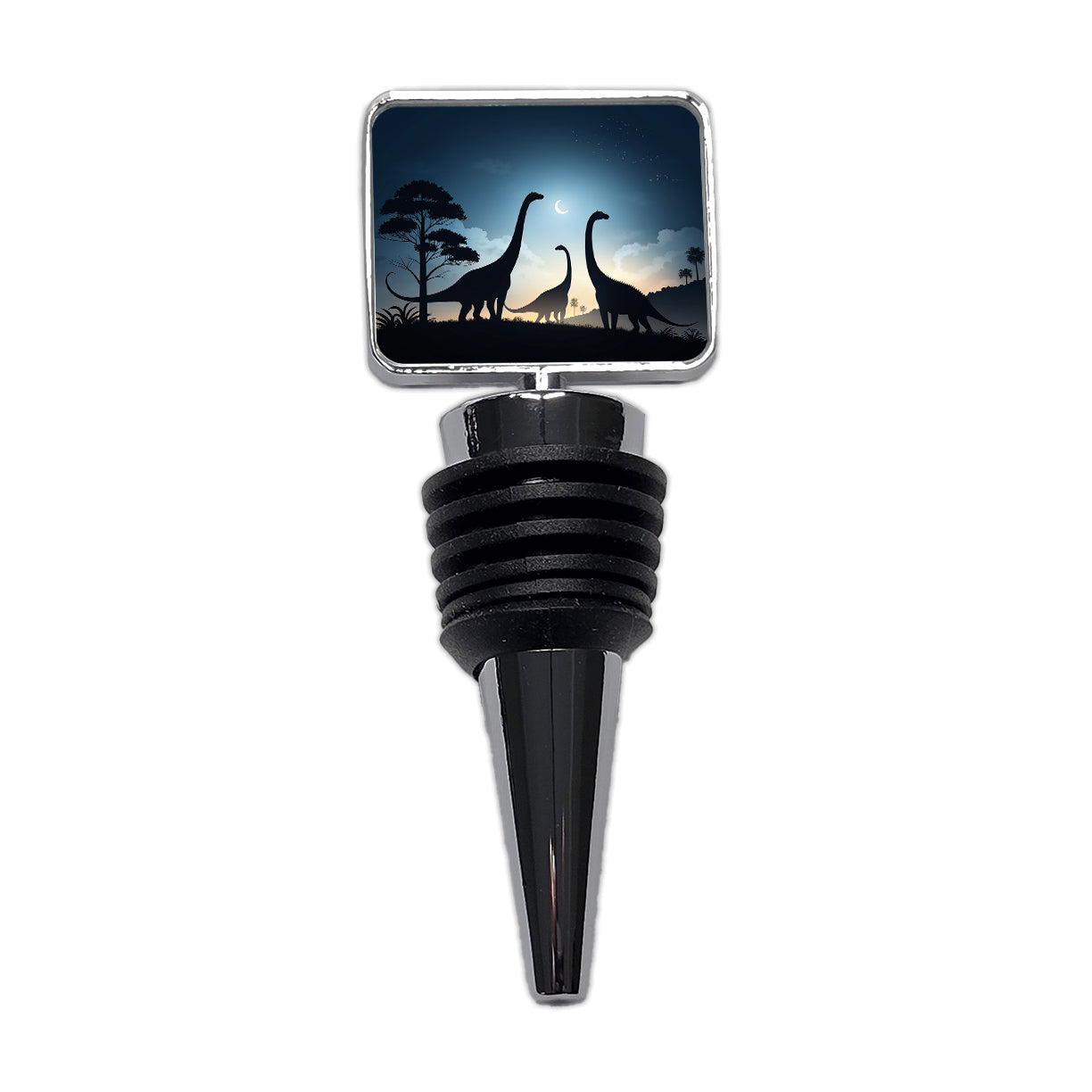 Gigantosaurus Silhouettes Moon Trees Dinosaurs Wine Bottle Stopper