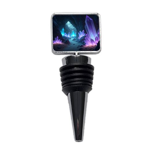 Glowing Crystals Dark Cavern Cool Hues Wine Bottle Stopper