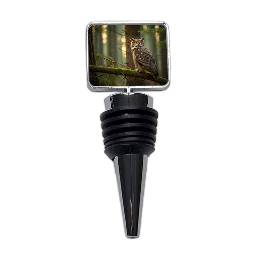 Great Horned Owl On Branch Wine Bottle Stopper