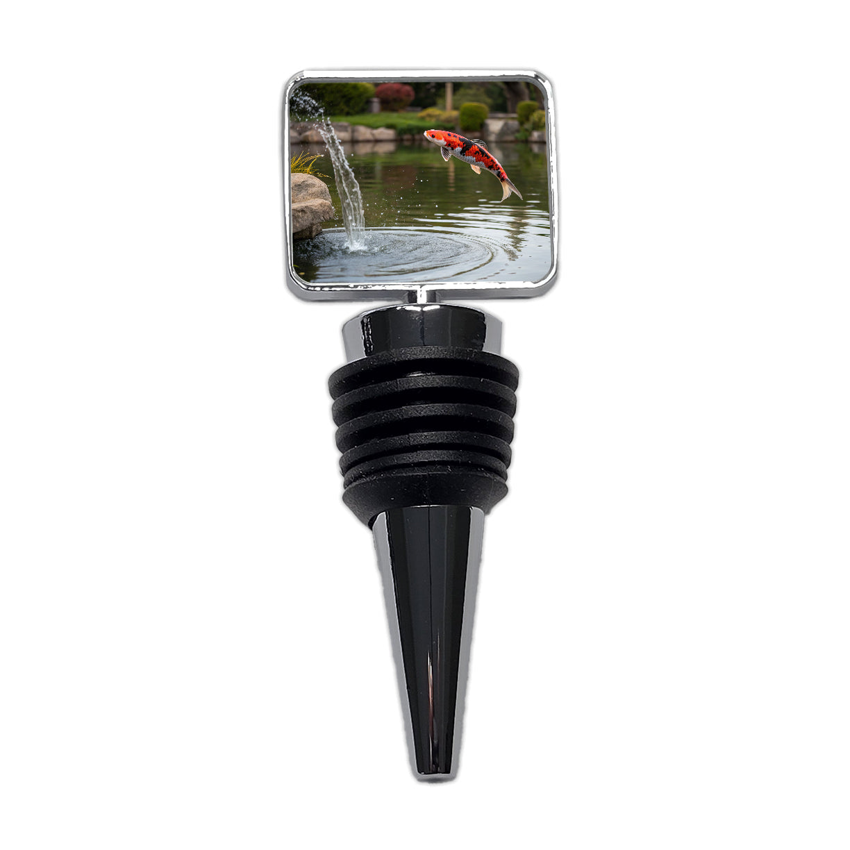 Koi Fish Jumping Out Of Pond Wine Bottle Stopper