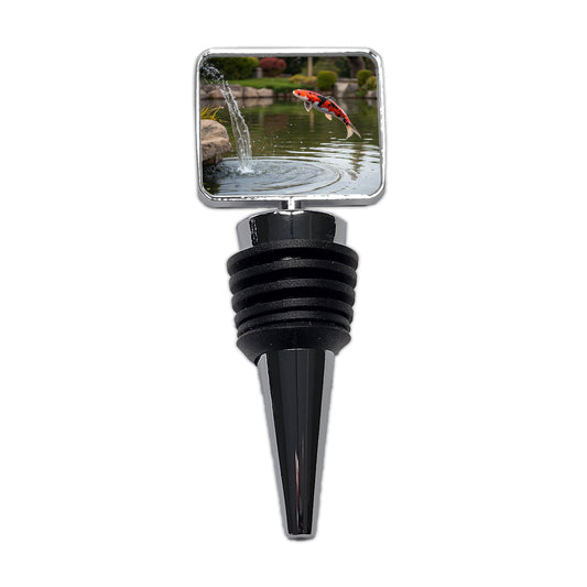 Koi Fish Jumping Out Of Pond Wine Bottle Stopper