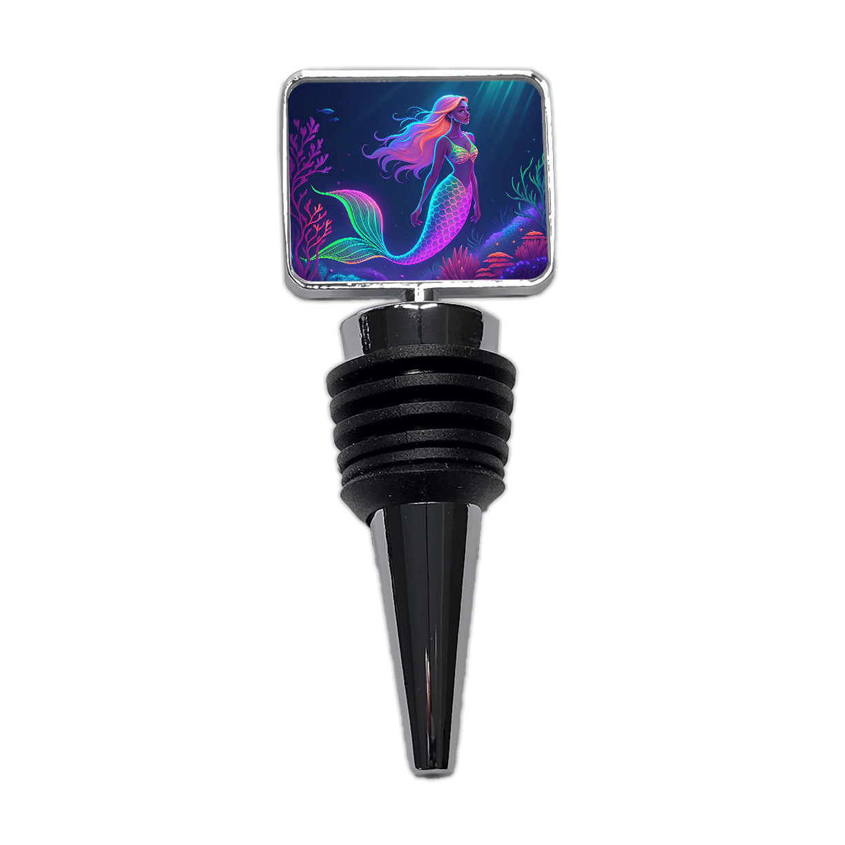 Neon Mermaid Ocean Wine Bottle Stopper