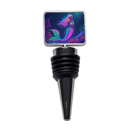 Neon Mermaid Ocean Wine Bottle Stopper