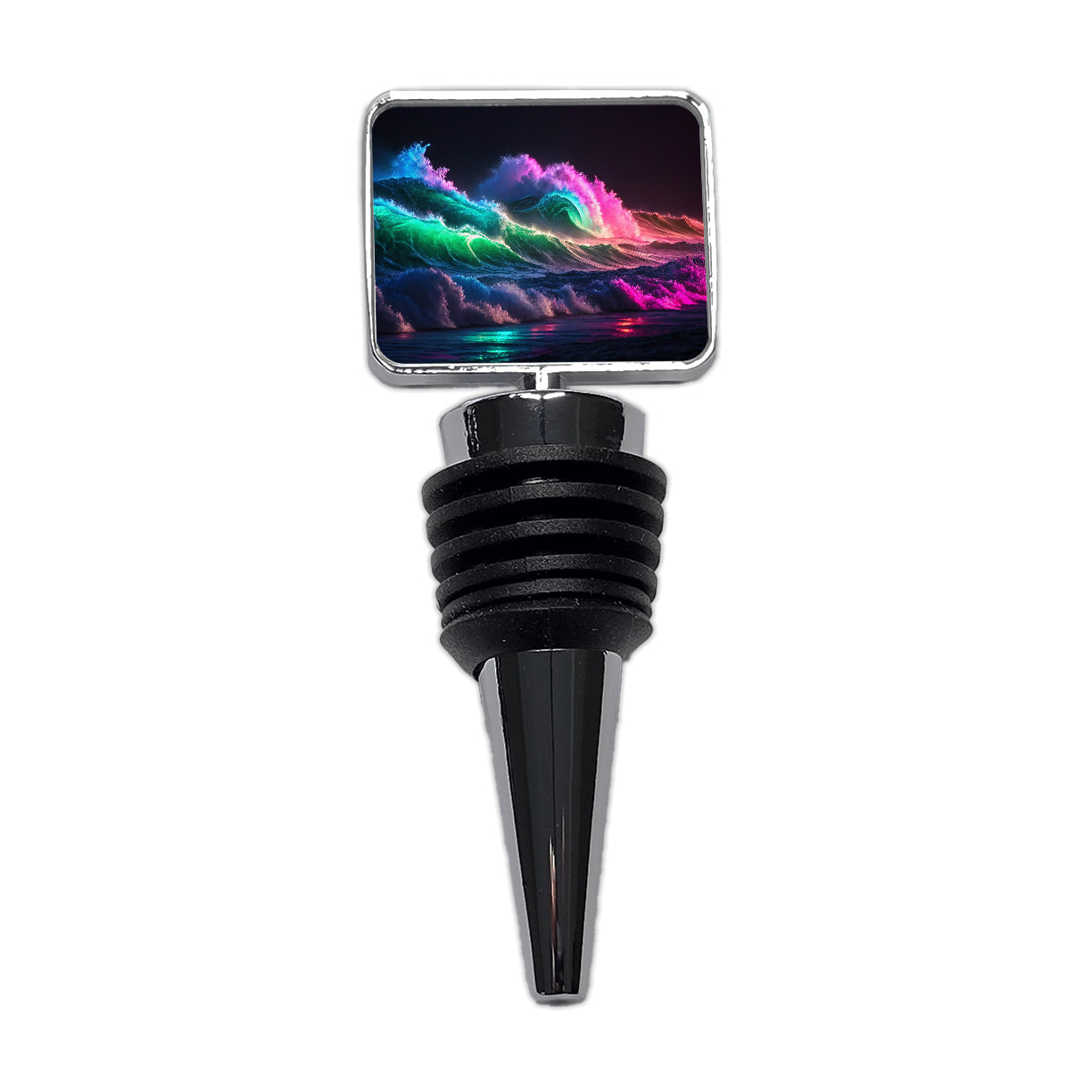 Neon Ocean Waves Beach Wine Bottle Stopper