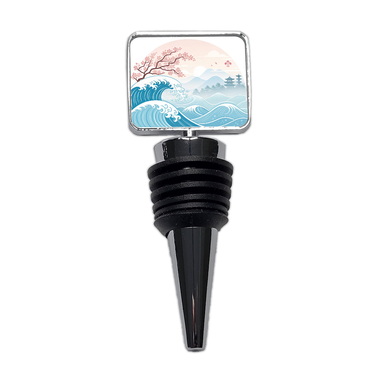 Ocean Waves Japanese Style Cherry Blossoms Wine Bottle Stopper