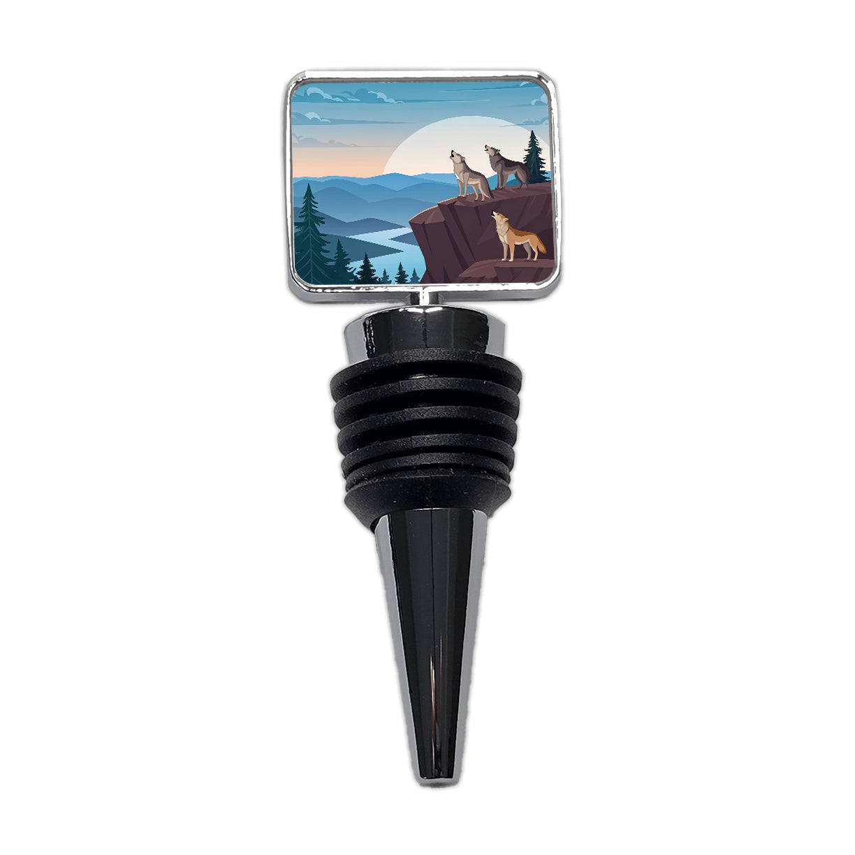 Pack Of Wolves On Cliff Drawing Wine Bottle Stopper