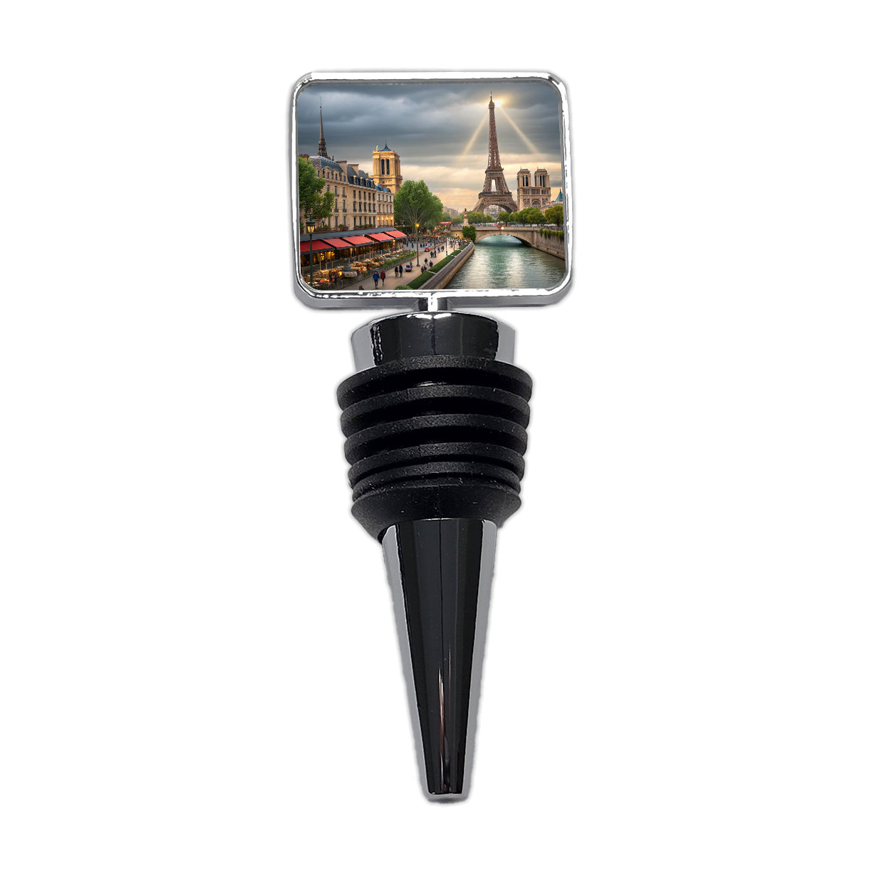 Paris France Cloudy Eiffel Tower Wine Bottle Stopper