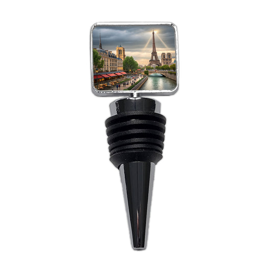 Paris France Cloudy Eiffel Tower Wine Bottle Stopper