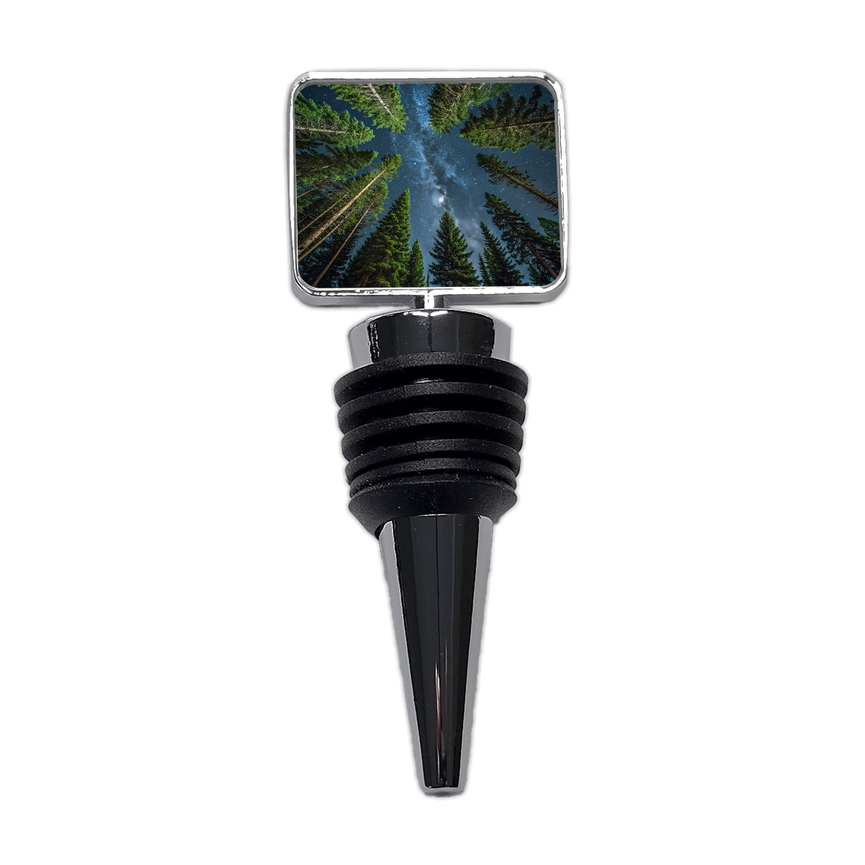 Pine Trees Looking Up Star Packed Sky Wine Bottle Stopper