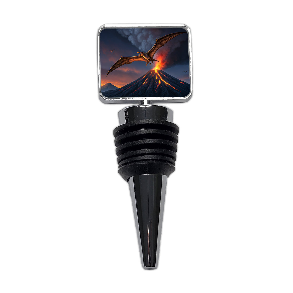 Pterodactylus Volcano Erupting Dinosaur Wine Bottle Stopper