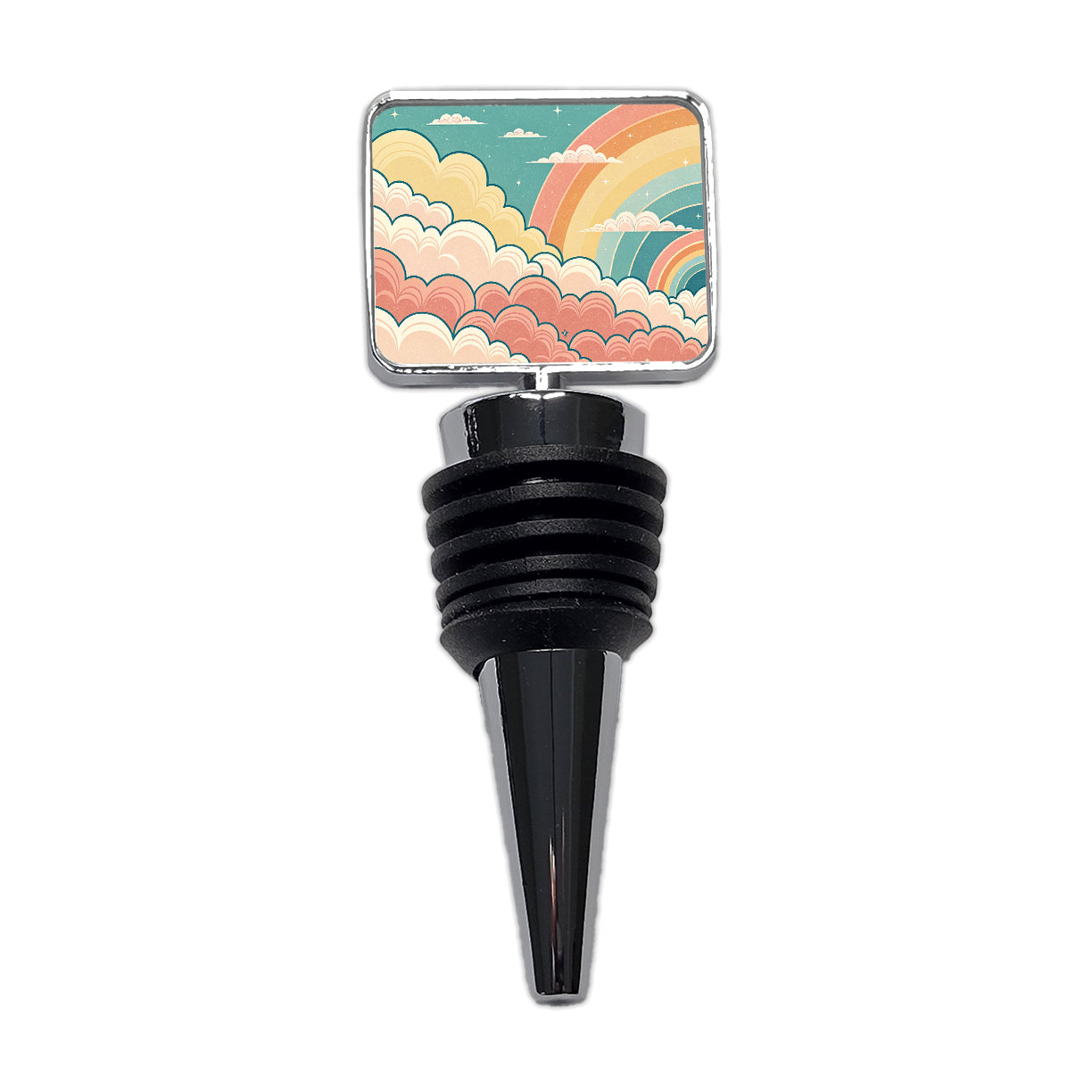 Repeating Puffy Clouds Retro Cute Rainbow Wine Bottle Stopper