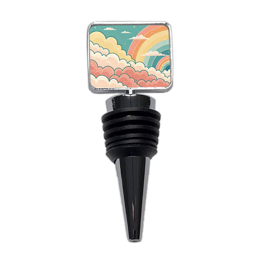 Repeating Puffy Clouds Retro Cute Rainbow Wine Bottle Stopper