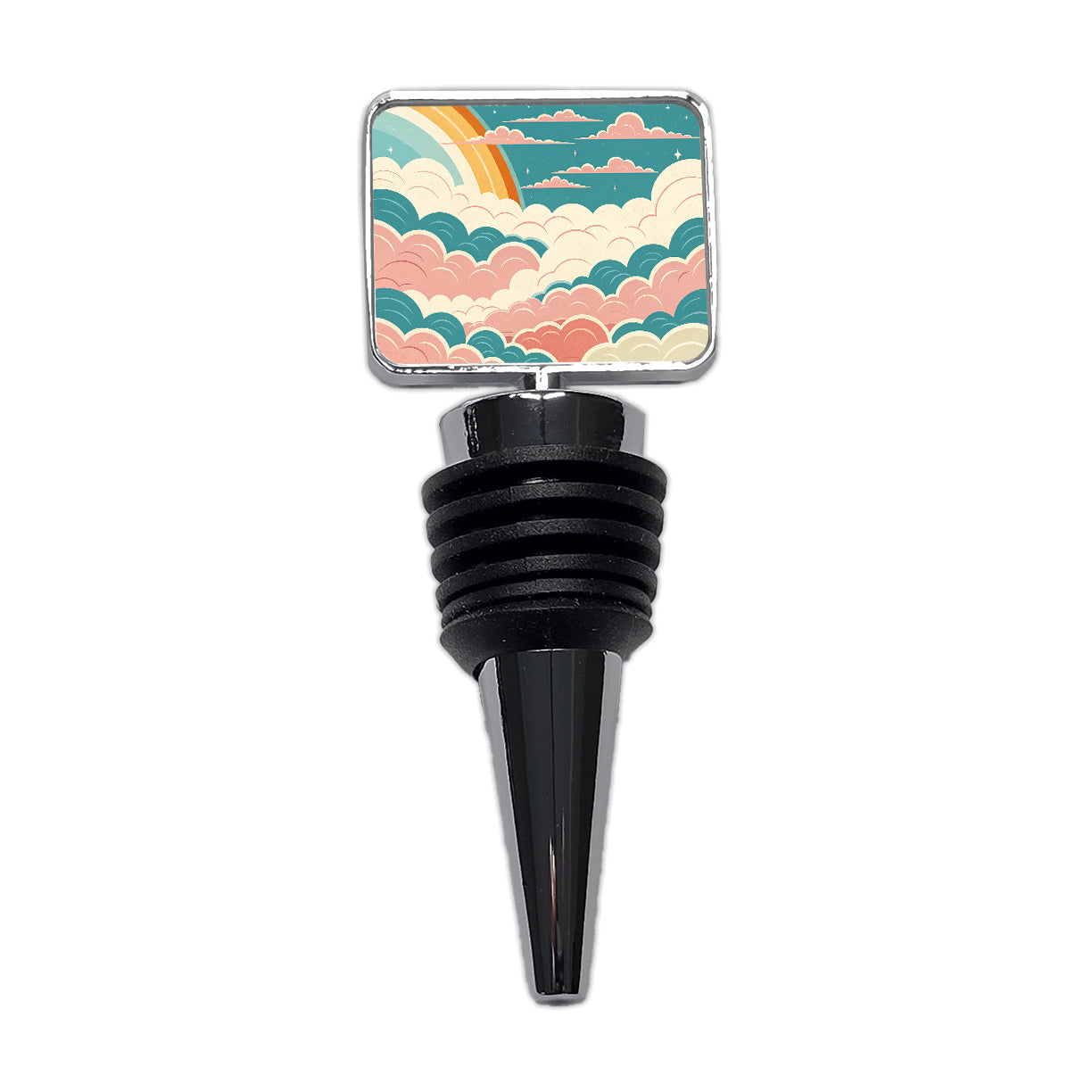 Repeating Puffy Clouds Retro Style Wine Bottle Stopper