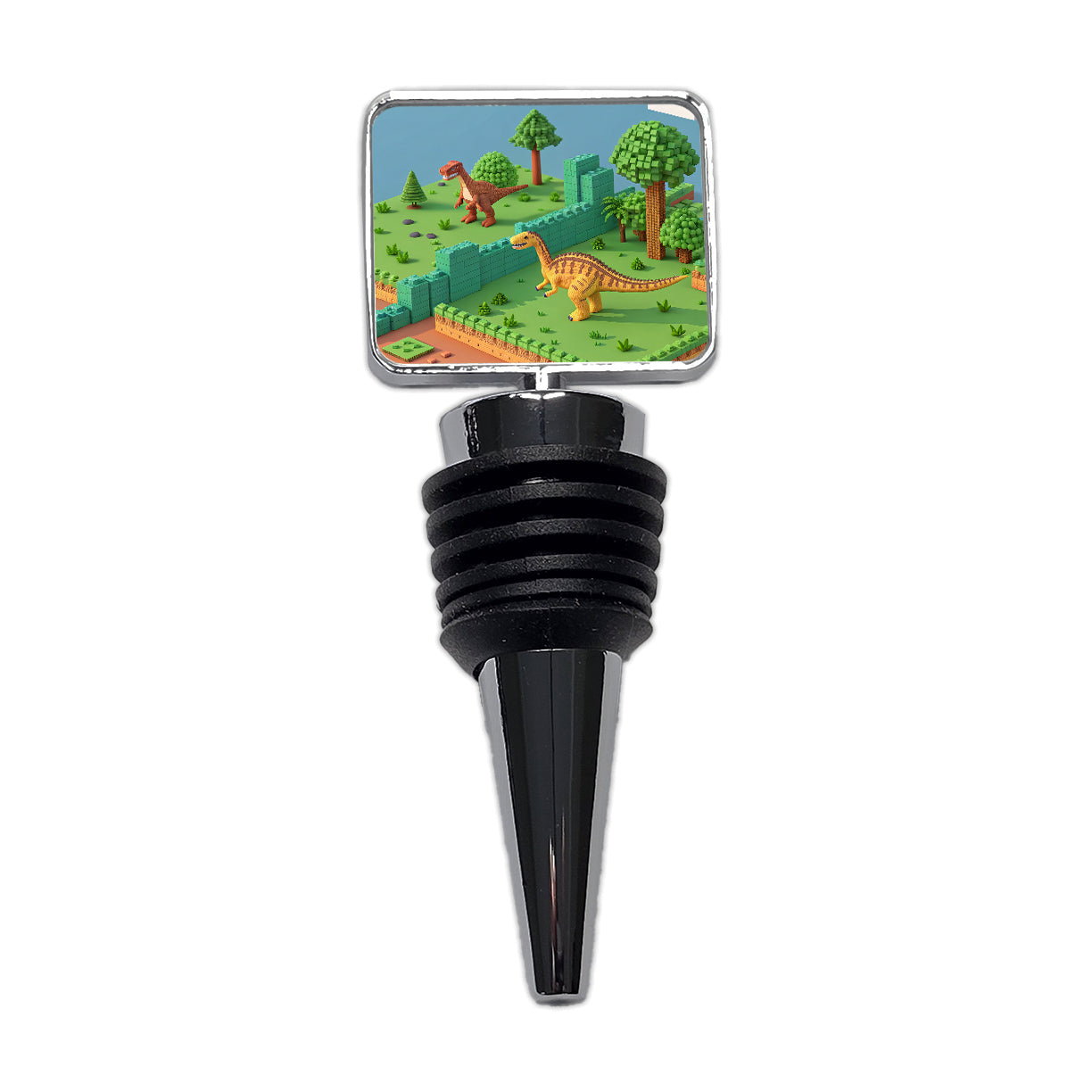Retro 8 Bit Pixel Art Style Dinosaurs Wine Bottle Stopper