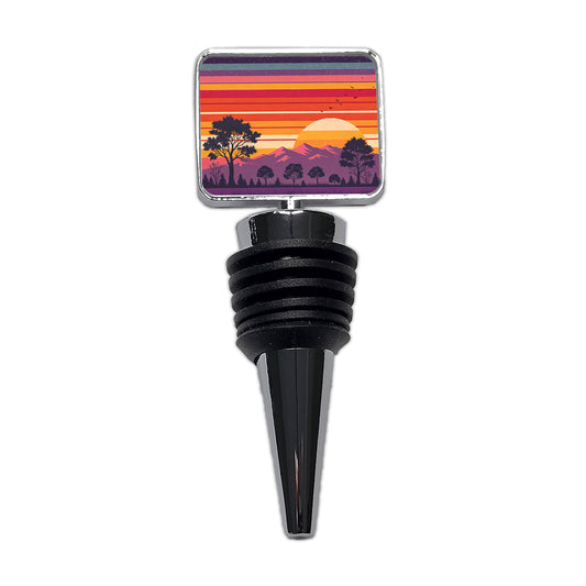 Retro Sunset Stripes Mountains Wine Bottle Stopper