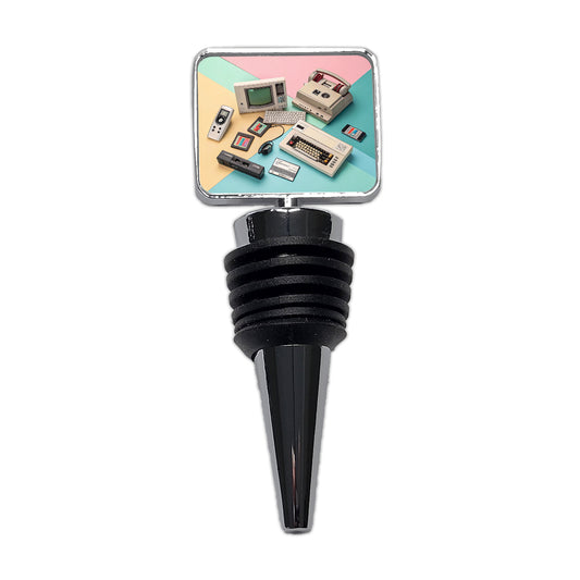 Retro Technology Collage Computer Wine Bottle Stopper