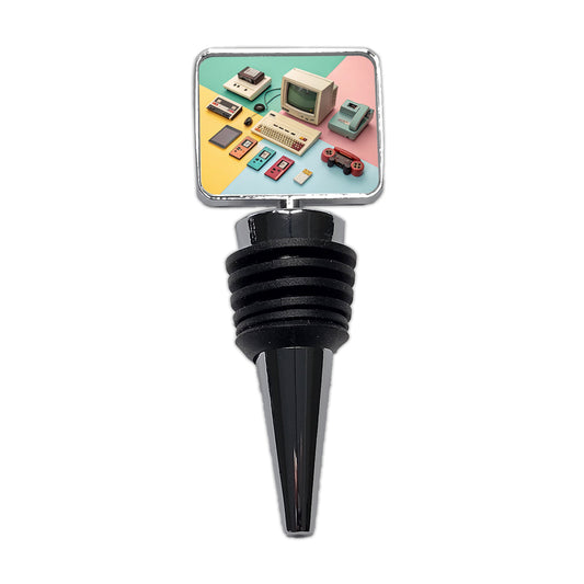 Retro Technology Device Computer Collage Wine Bottle Stopper